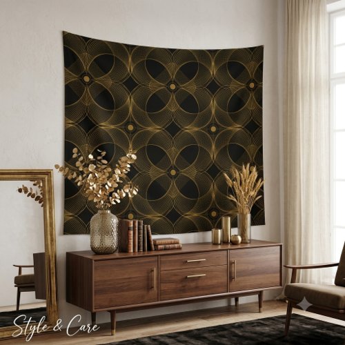 Luxury Gold Guilloché Seamless Pattern Tapestry
