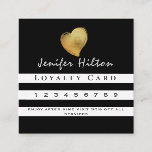 Luxury gold heart black white stripes loyalty card