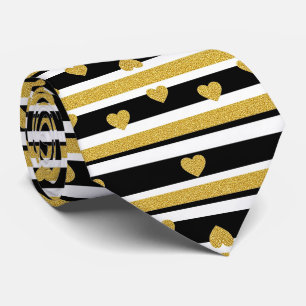 Luxury Gold Hearts Stripe Pattern Neck Tie