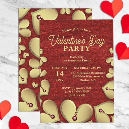 Luxury Gold Hearts with Red Gems Valentine's Party