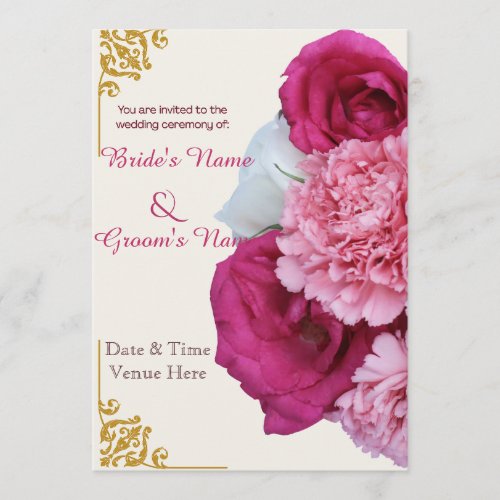 Luxury Gold &amp; Hot Pink Floral Wedding Invitation