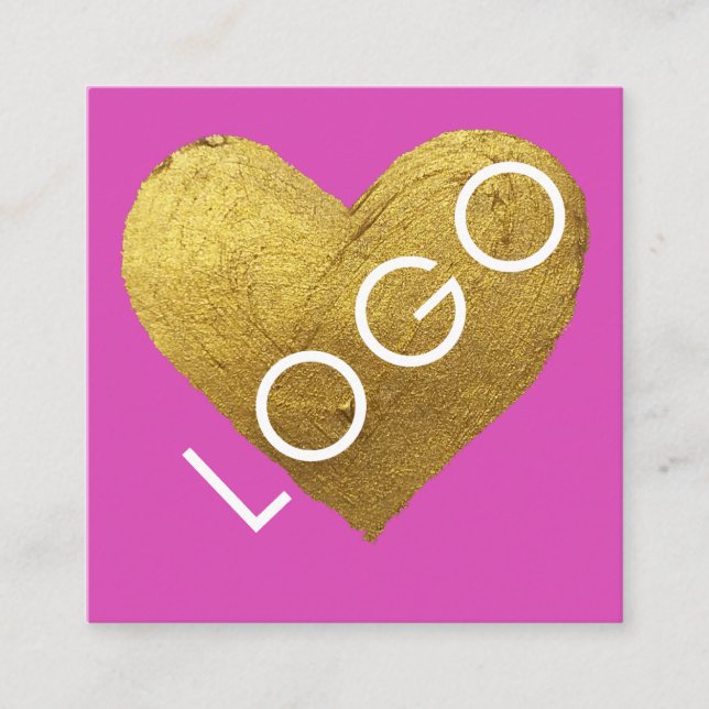 LUXURY GOLD HOT PINK OWN LOGO PROMOTIONAL COMPANY SQUARE BUSINESS CARD (Front)