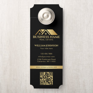 Luxury Gold House Real Estate QR Code Black Door Hanger