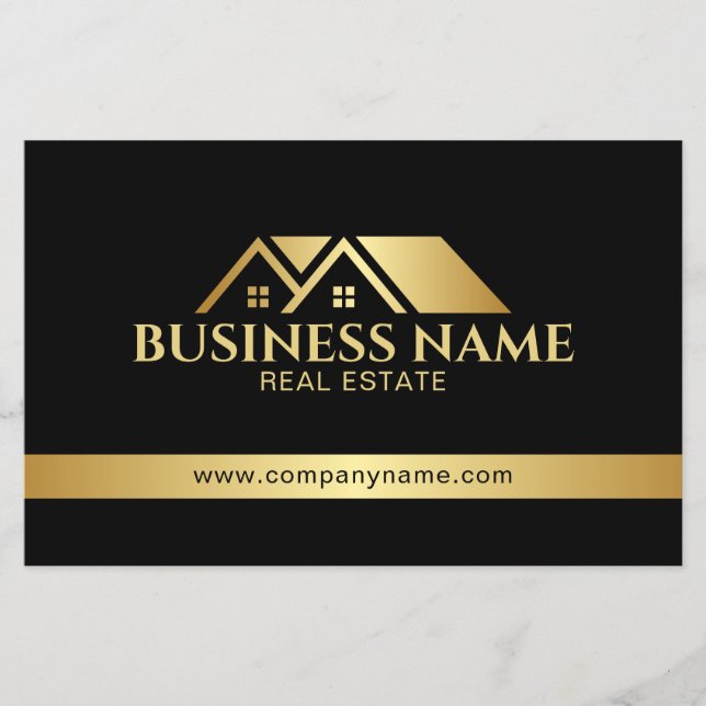 Luxury Gold House Real Estate QR Code Black Flyer (Front)