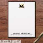 Luxury Gold Initial Business Letterhead<br><div class="desc">This luxurious business letterhead features a striking square brushed metallic medallion at the top, with your monogram and name elegantly displayed. The white background is framed with a bold black leather print border, creating a sophisticated look that is perfect for business correspondence. Personalize with your own name and contact information...</div>