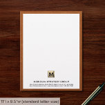 Luxury Gold Initial Business Letterhead<br><div class="desc">This luxurious business letterhead features a striking square brushed metallic medallion at the top, with your monogram and name elegantly displayed. The white background is framed with a stylish print border, creating a sophisticated look that is perfect for business correspondence. Personalize with your own name and contact information to create...</div>