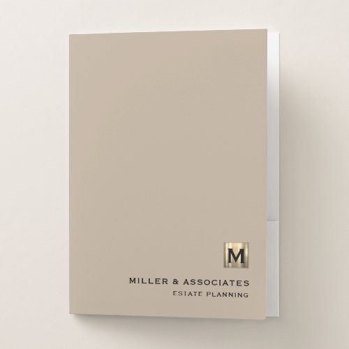 Luxury Gold Initial Logo Beige Pocket Folder