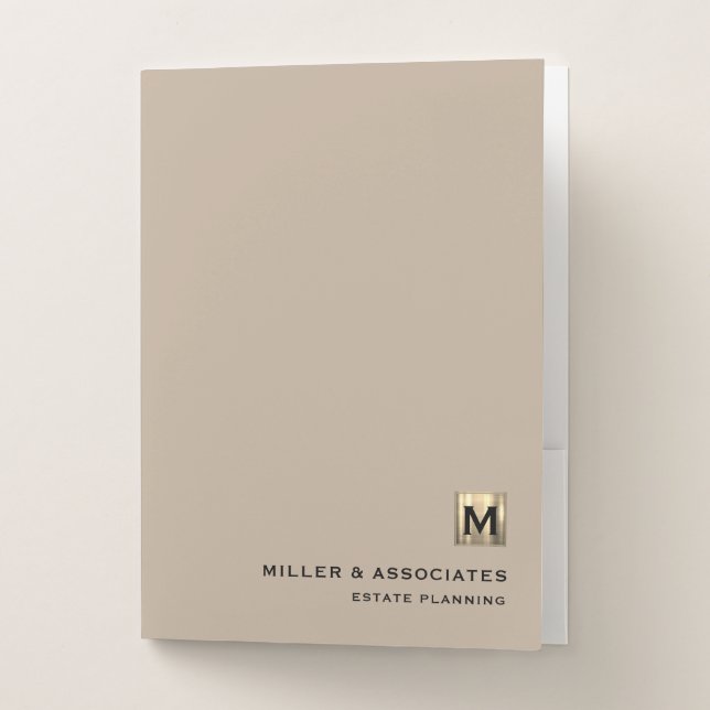 Luxury Gold Initial Logo Beige Pocket Folder (Front)