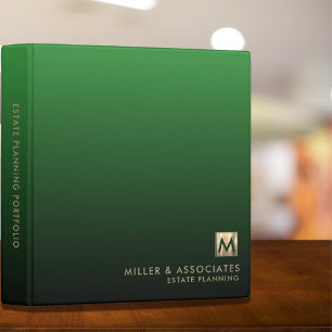Luxury Gold Initial Logo Emerald Green 3 Ring Binder