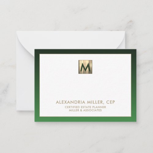 Luxury Gold Initial Logo Emerald Green Note Card