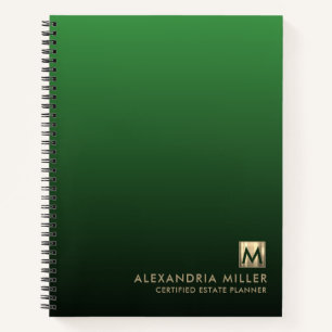Luxury Gold Initial Logo Emerald Green Notebook