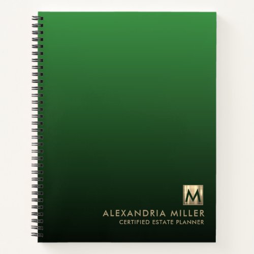 Luxury Gold Initial Logo Emerald Green Notebook