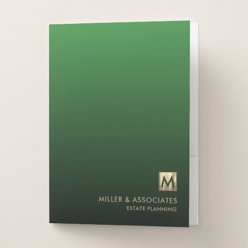 Luxury Gold Initial Logo Emerald Green Pocket Folder