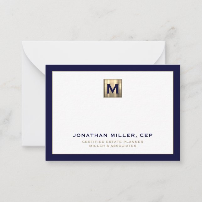 Luxury Gold Initial Logo Navy Note Card (Front)