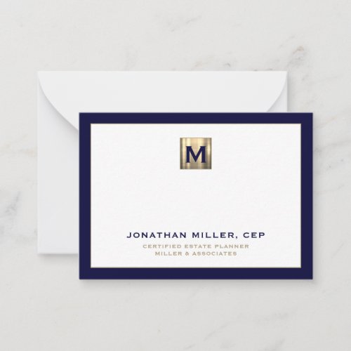 Luxury Gold Initial Logo Navy Note Card