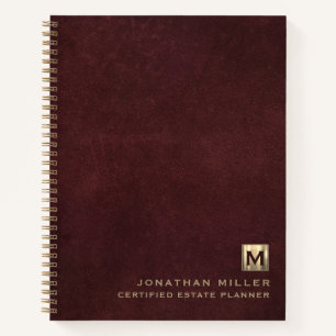 Luxury Gold Initial Logo Oxblood Leather Notebook