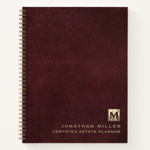 Luxury Gold Initial Logo Oxblood Leather Notebook