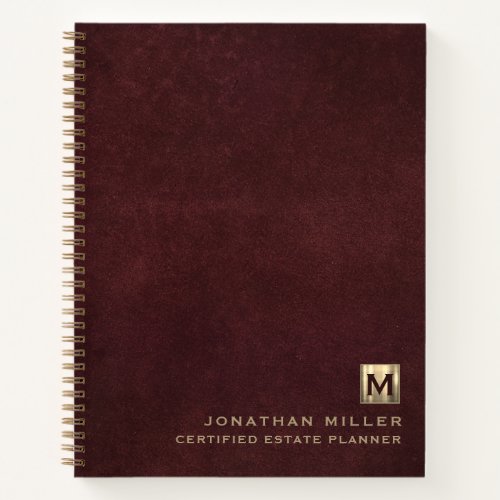 Luxury Gold Initial Logo Oxblood Leather Notebook