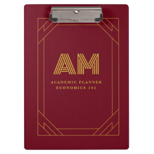 Luxury Gold Initial Monogram Burgundy Red Clipboard