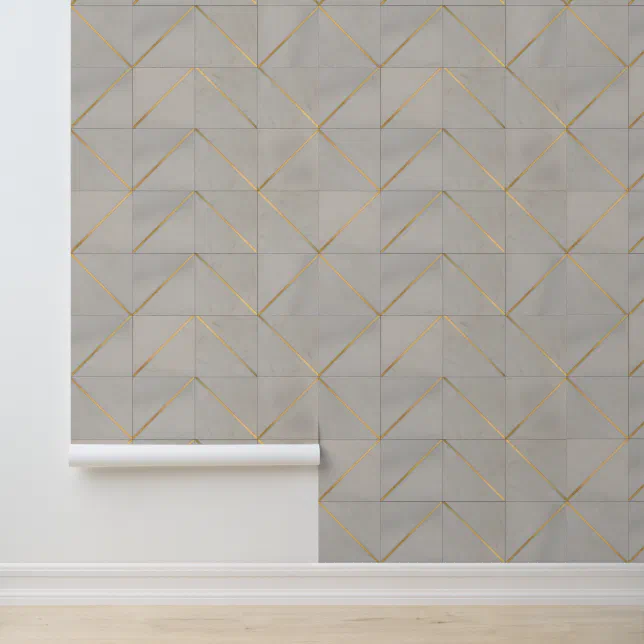 Luxury Gold Inlay Geometric Tile Pattern Wallpaper | Zazzle