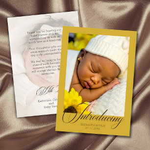 Luxury Gold Introducing Photo Baby Thank You Card