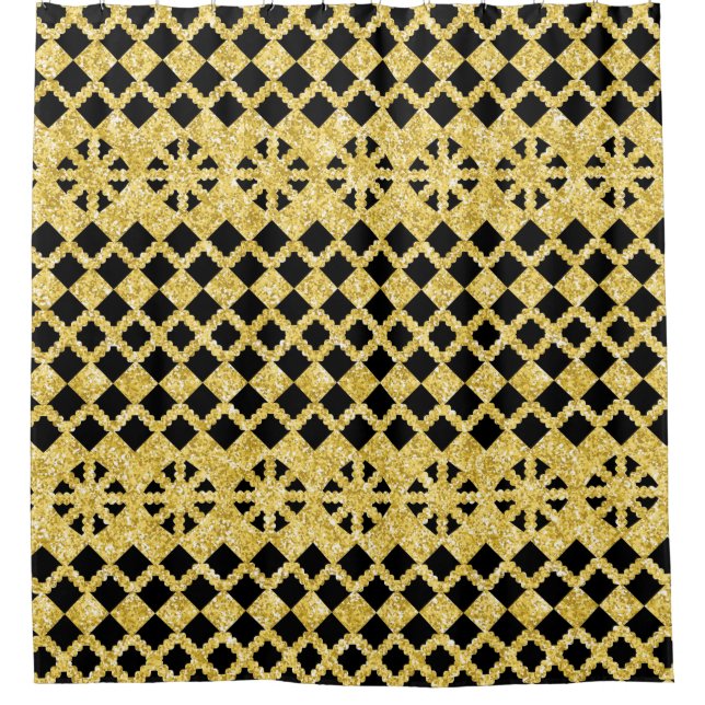 Luxury Gold Lace on Black Shower Curtain (Front)