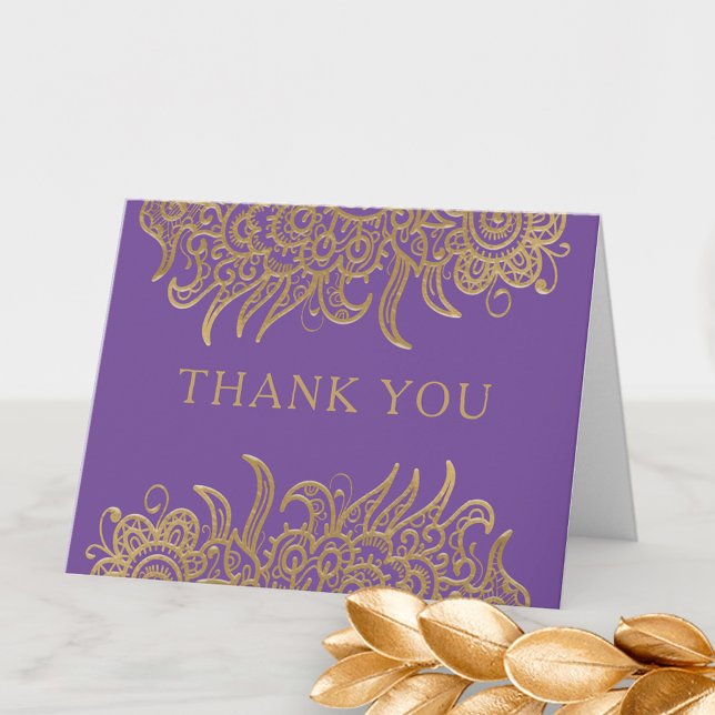 Luxury Gold Lace on Purple Elegant Classic Wedding Letterpress Thank You Card (Creator Uploaded)