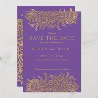 Luxury Gold Lace On Purple Elegant Classic Wedding Save The Date