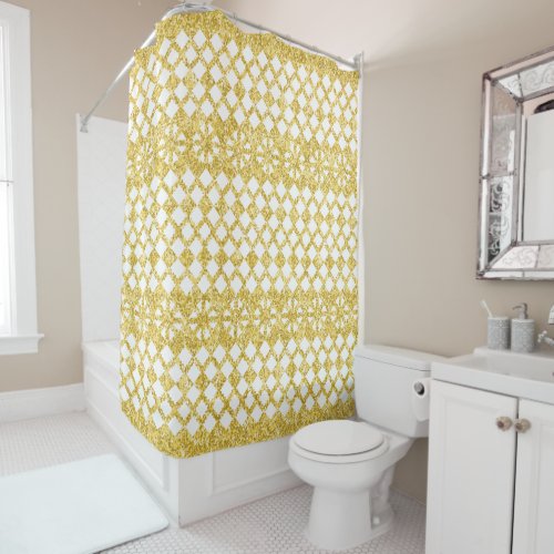 Luxury Gold Lace on White Shower Curtain