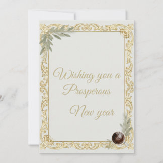 Luxury Gold Leaf & Pine Elegant New Year Greeting Invitation