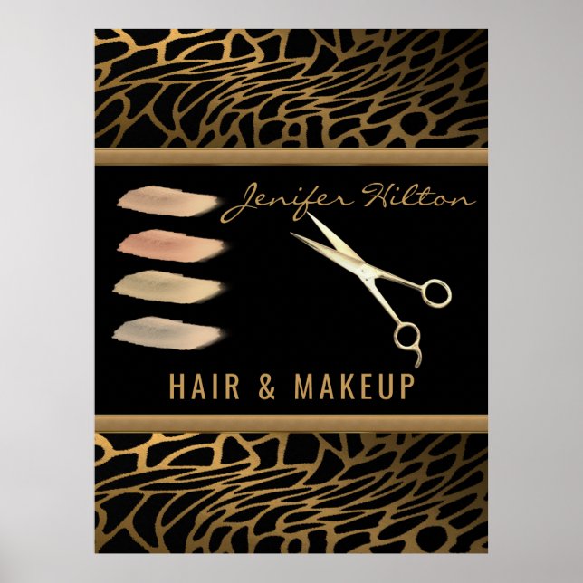 Luxury gold leopard hair & makeup salon poster (Front)