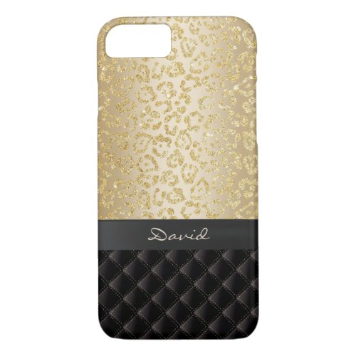 Luxury Gold Leopard Print Custom Name iPhone 87 Case