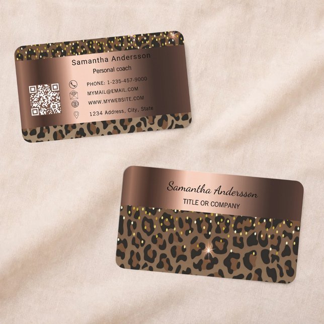 Luxury Gold Leopard Print QR Code Business Card (Creator Uploaded)