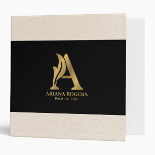 Luxury Gold Letter A Monogram On black and linen 3 Ring Binder