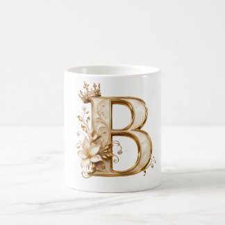 Luxury Gold Letter B Monogram with Crown & Lily Fl Coffee Mug