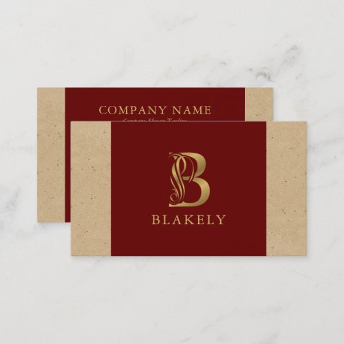 Luxury Gold Letter B On Red and Beige Cardboard Business Card