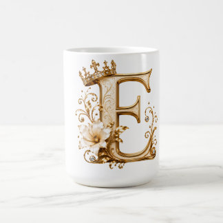 Luxury Gold Letter E Monogram with Crown & Lily Fl Coffee Mug