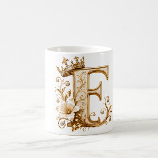 Luxury Gold Letter F Monogram with Crown & Lily Fl Coffee Mug