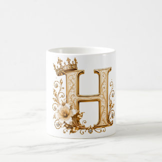 Luxury Gold Letter H Monogram with Crown & Lily Fl Coffee Mug