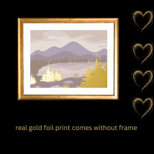 luxury gold lilac abstract landscape real foil prints