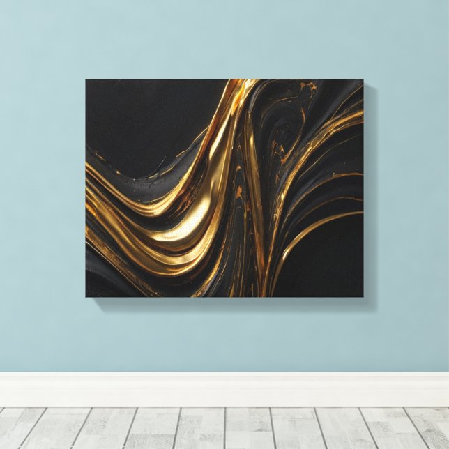 Luxury Gold Line Canvas | Abstract Black Gold Wall Print (Insitu(Wood Floor))