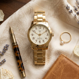 Luxury Gold Link Bracelet Watch with Custom Crown