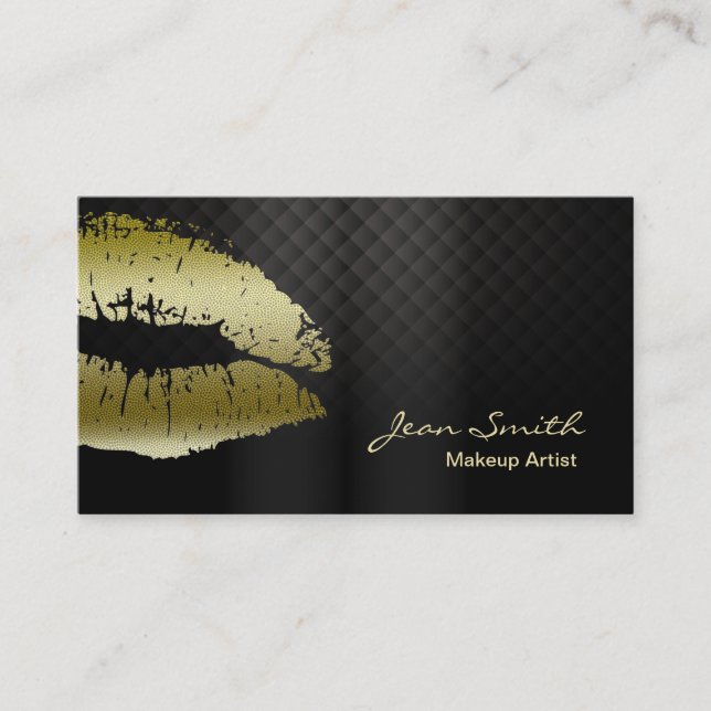 Luxury Gold Lips Makeup Artist Business Card (Front)
