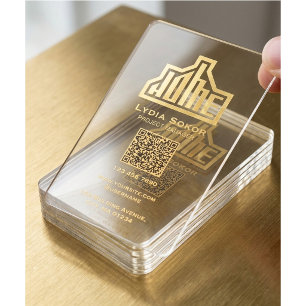 Luxury Gold Logo QR Code Clear Acrylic Business  Cards