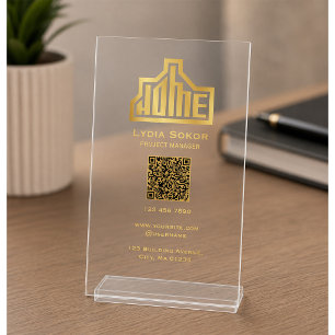 Luxury Gold Logo QR Code Clear Acrylic Business  Cards