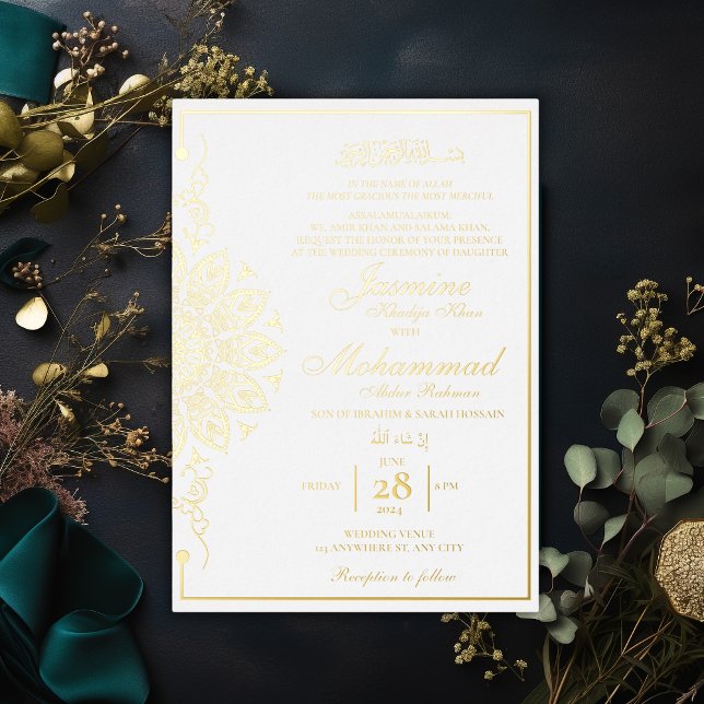 Luxury Gold Mandala Muslim Wedding Nikah Foil Invitation (Creator Uploaded)