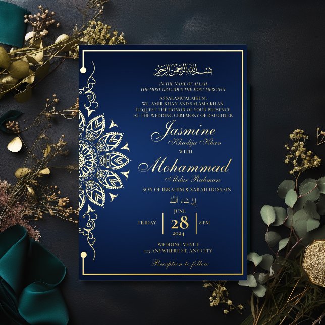 Luxury Gold Mandala Muslim Wedding Nikah Foil Invitation (Creator Uploaded)