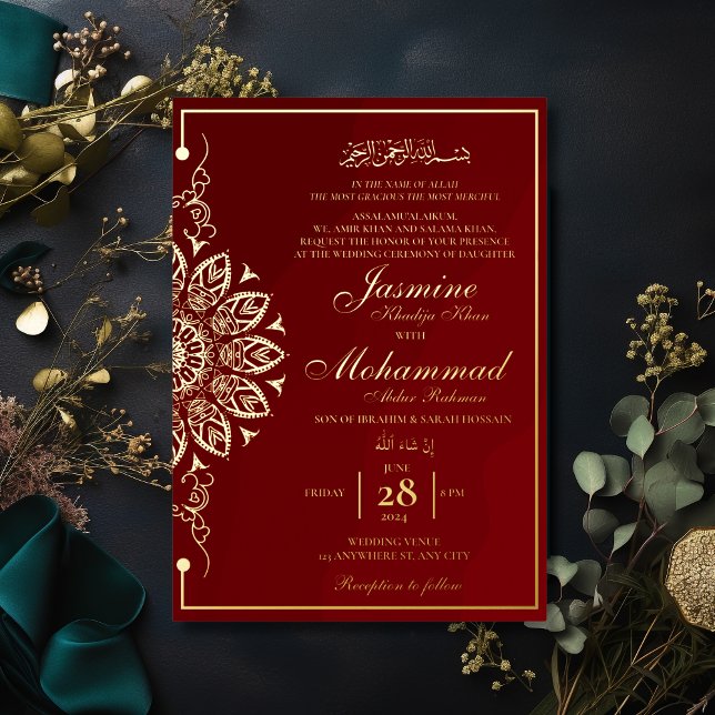 Luxury Gold Mandala Muslim Wedding Nikah Foil Invitation (Creator Uploaded)