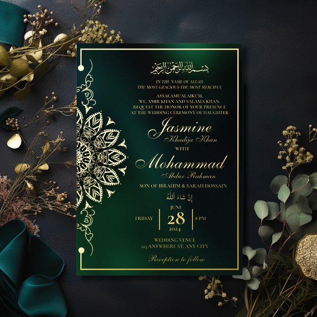 Luxury Gold Mandala Muslim Wedding Nikah Foil Invitation (Creator Uploaded)