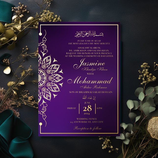 Luxury Gold Mandala Muslim Wedding Nikah Foil Invitation (Creator Uploaded)